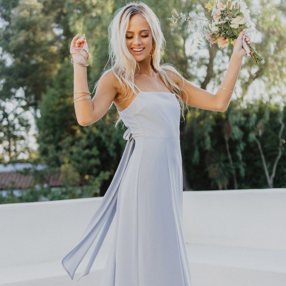 Lauren Tie Maxi Dress - Steel Blue Chiffon Size:L NWT